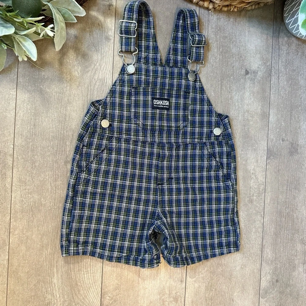Vintage OshKosh B’Gosh Overalls Baby Toddler Boy Plaid Overalls Shortalls